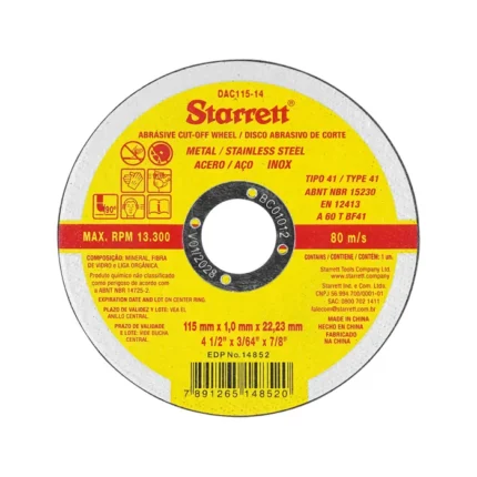 DISCO CORTE INOX 4.1/2X3/64X7/8 STARRETT(E) -  REF DAC115-14