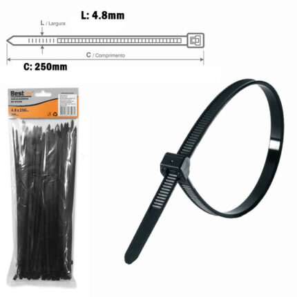 BF ABRACADEIRA DE NYLON PRETA 100PCS 4,8X250MM