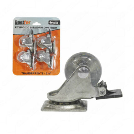 BF RODIZIO GIRATORIO TRANSP C/FREIO 35MM - 1 1/2POL KIT 4PCS