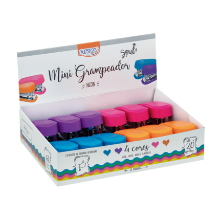 GRAMPEADOR PLÁSTICO MINI PARA 20FLS - BASE DE 6,8CM - CORES NEON