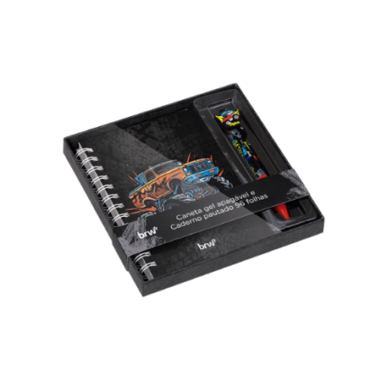 CANETA ESFEROGRÁFICA DIVERT GEL APAG 0.7MM + CADERNO - CARS - CX PRESENTE C/ 2UN