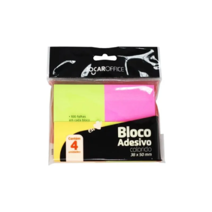 BLOCO ADESIVO PARA RECADO FLUOREC.NEON 38MMX50MM 4X100F BLISTER/4 BLC JOCAR