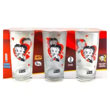 COPO DE VIDRO BETTY BOOP 250 ML KITS C/3 SL