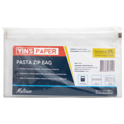 PASTA ZIP BAG MULTIUSO POLIPROPILENO 26X14CM CRISTAL YINS PAPER