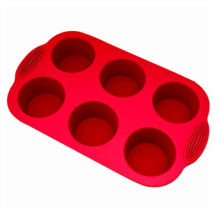 FORMA P/ CUPCAKE 6 CAVIDADES EM SILICONE VERMELHO 23,5 X 16 X 3,8 CM - CM24