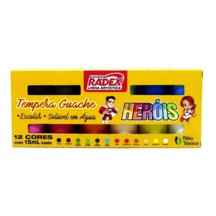 TINTA GUACHE ESCOLAR RADEX EST. C/12 CORES 15ML