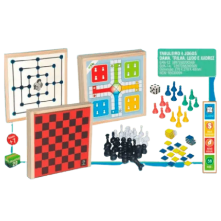 TABULEIRO 4 JOGOS (D.T.L.X.) 74 PECAS - Ref.: 56