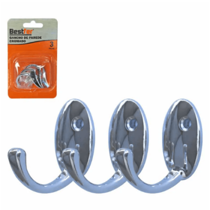 BF GANCHO DE PAREDE CROMADO - 3PCS