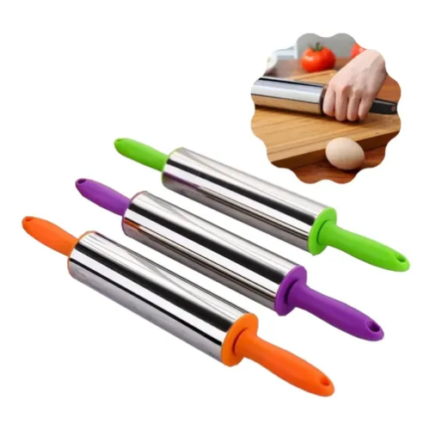 ROLO PARA MASSA DE INOX COM CABO DE PLASTICO 34 CM