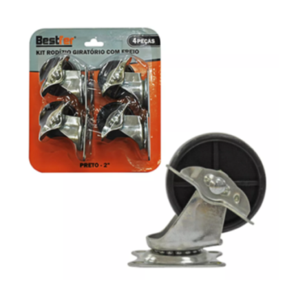 BF RODIZIO GIRATORIO PRETO C/FREIO - 2POL KIT 4PCS