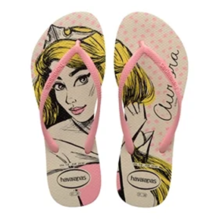 HAVAIANAS SLIM PRINCESAS BEGE PALHA/ROSA 37/8 1UN