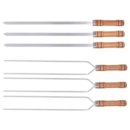 KIT C/ 6 UNIDADES ESPETO DE METAL E CABO DE MADEIRA P/ CHURRASCO