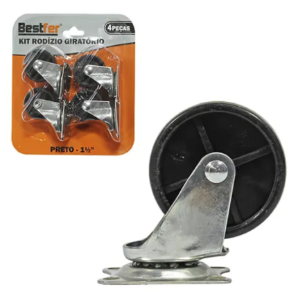 BF RODIZIO GIRATORIO PRETO 1 1/2POL KIT 4PCS