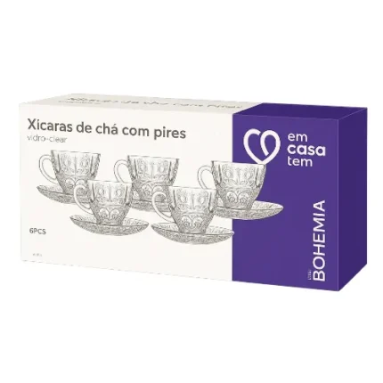 JG DE XICARAS DE VIDRO C/ PIRES P/ CHA BOHEMIA 220ML C/ 12 PCS (6 XICARAS + 6 PIRES)