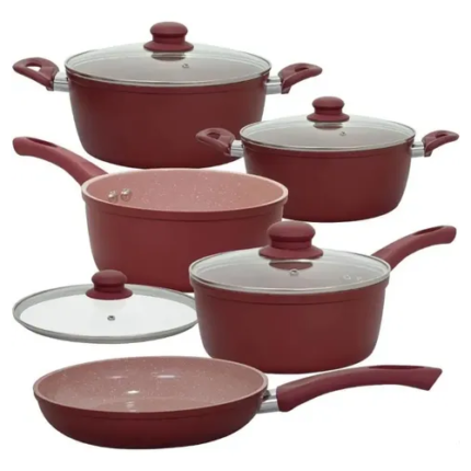 JOGO DE PANELAS C/ REVESTIMENTO CERAMICO VERMELHO INCANTO 5 PCS