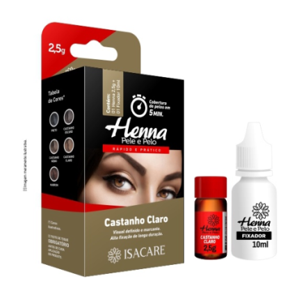 ISACARE TINTURA HENNA SOBRANCELHAS CASTANHO CLARO 2,5G