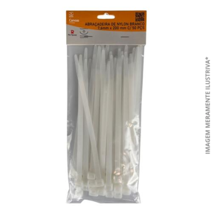 ABRACADEIRA DE NYLON BRANCO C/50- 7,5X200MM